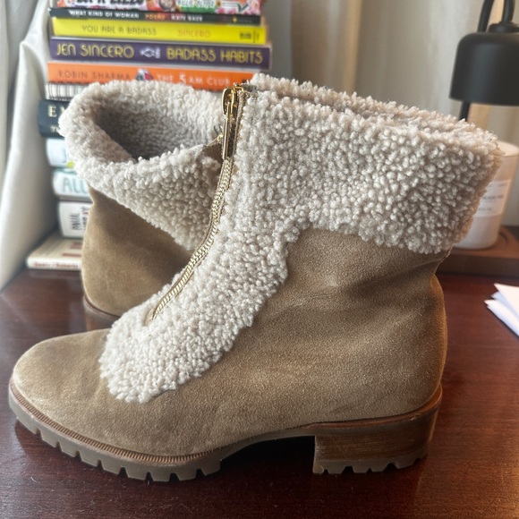 Sarah Flint Tan Suede Ankle Boots with Shearling - Picture 2 of 6